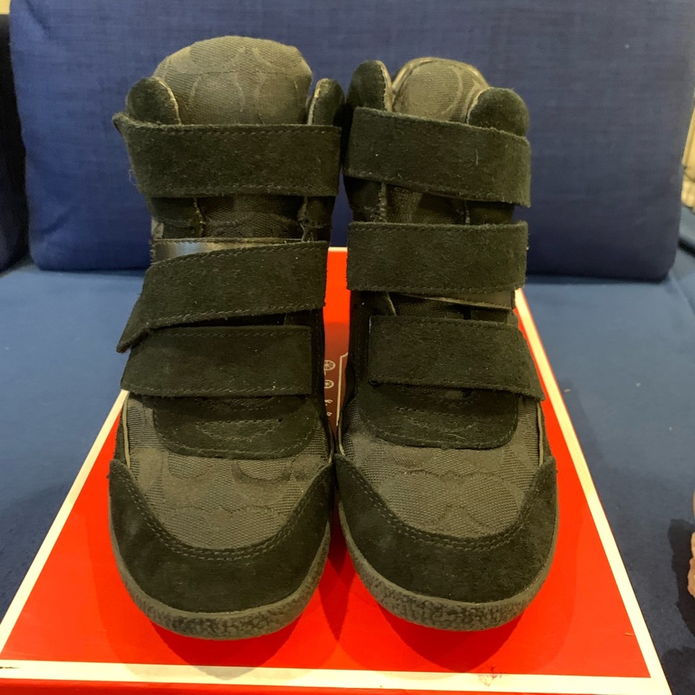 Coach black suede heel boots